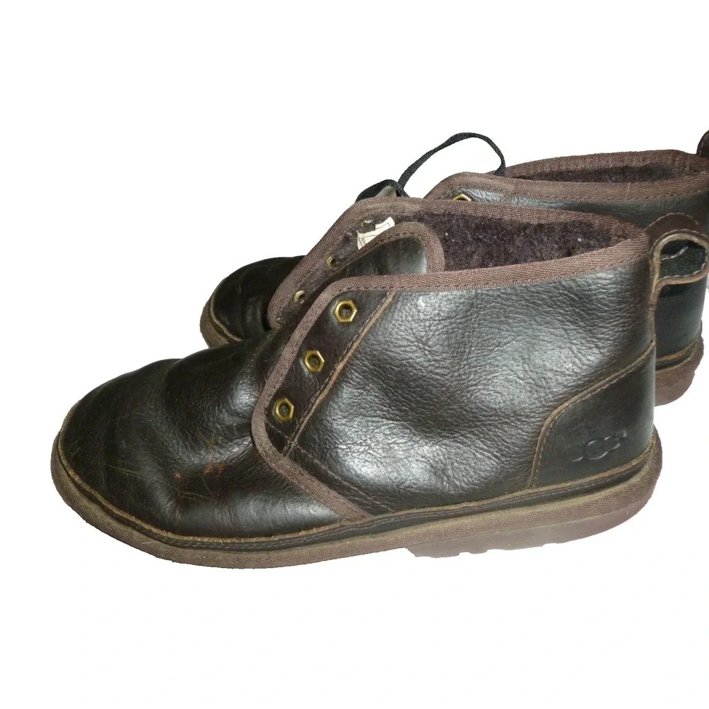 UGG Leighton Mens Dark Brown Leather Sheepskin Lined Chukka Boots Size‎ 8 10089